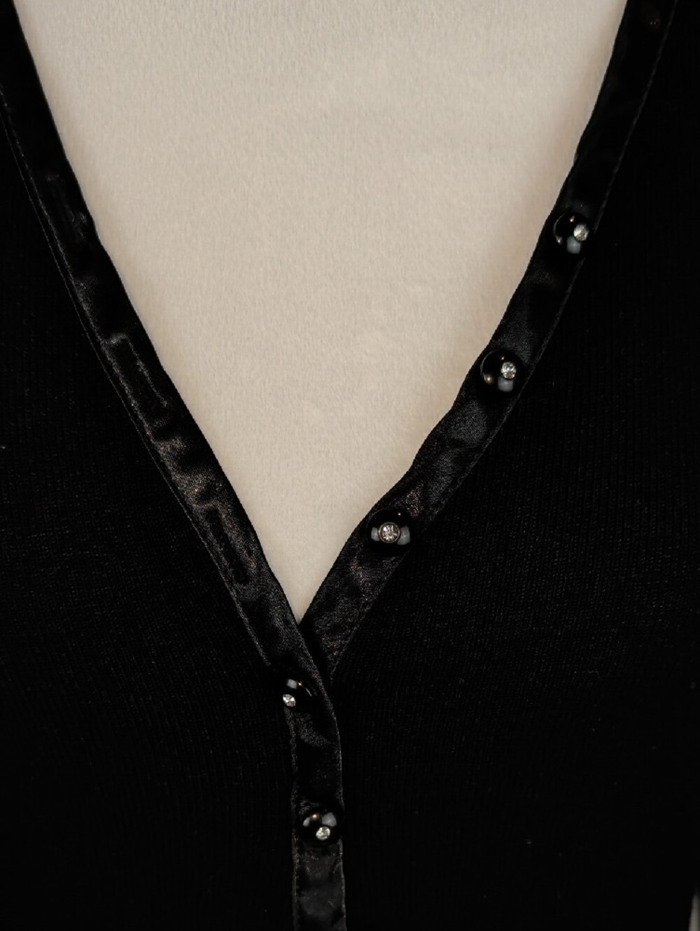 Laura Black Satin Trim Rhinestone Button Knit Sweater Large NWT - Picture 7 of 15